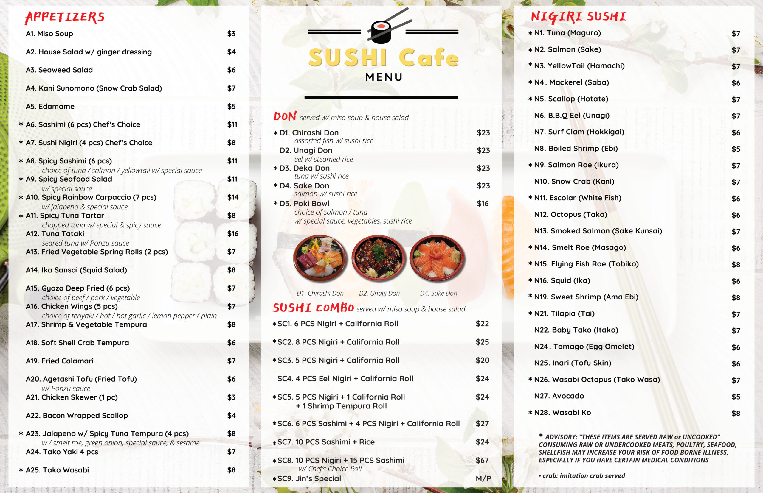 Sushi Cafe Menu