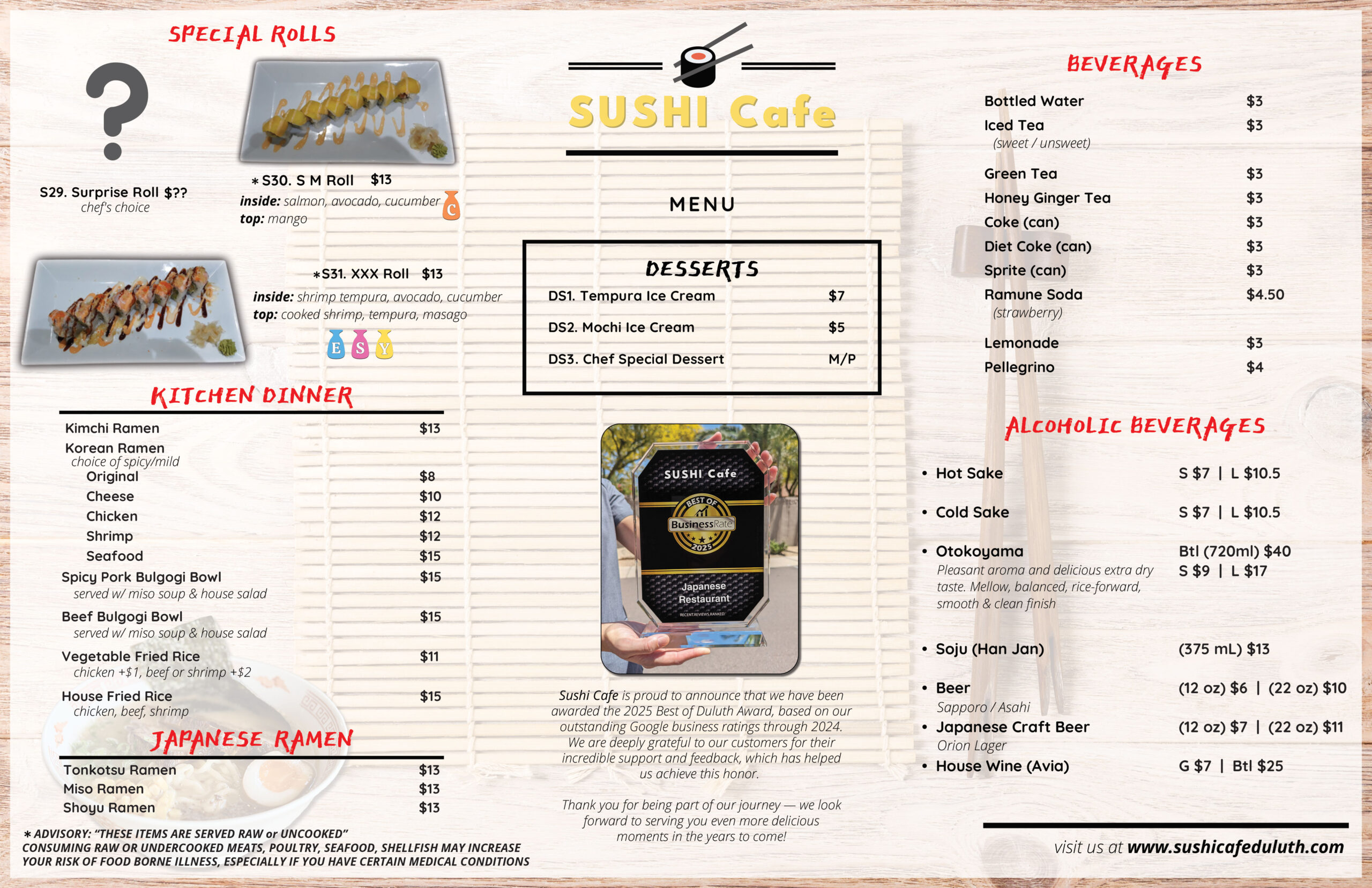 Sushi Cafe Menu